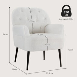 White Mid Century Armchair - Linen Fabric Tub Chair With Metal Legs For Living Room - thumbnail 2