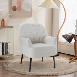 White Mid Century Armchair - Linen Fabric Tub Chair With Metal Legs For Living Room - thumbnail 4