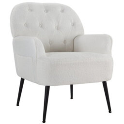 White Mid Century Armchair - Linen Fabric Tub Chair With Metal Legs For Living Room