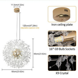 Chandelier Gold Crystal Pendant Ceiling Light 16Lights G9 - thumbnail 3