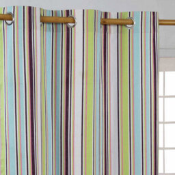 Homescapes Osaka Green Stripes Ready Made Eyelet Curtain Pair, 137 X 182 Cm Drop - thumbnail 2