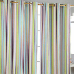 Homescapes Osaka Green Stripes Ready Made Eyelet Curtain Pair, 137 X 182 Cm Drop