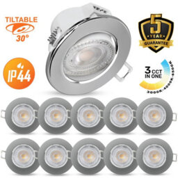 Paul Russells Led Downlight Chrome Tilt Recessed Ceiling Spotlight 4.8W 500 Lumens Ip44 Colour Changeable Cct3 Pack Of 10 - thumbnail 1