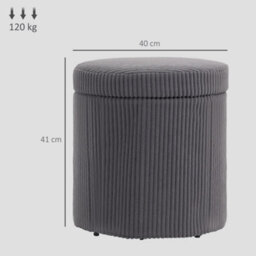 Homcom Round Storage Ottoman With Lid, Vanity Stool With Storage, Grey - thumbnail 3