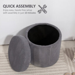 Homcom Round Storage Ottoman With Lid, Vanity Stool With Storage, Grey - thumbnail 7