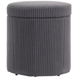 Homcom Round Storage Ottoman With Lid, Vanity Stool With Storage, Grey - thumbnail 2