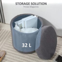 Homcom Round Storage Ottoman With Lid, Vanity Stool With Storage, Grey - thumbnail 6