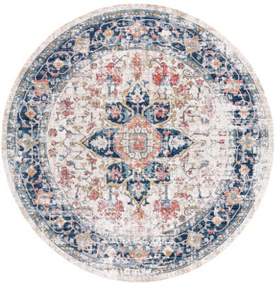 Livabliss Round Huntington Beach-Vintage Blue Beige Orange In- & Outdoor Rug 160 X 160 Cm Easy Care, Non Shedding - image 1