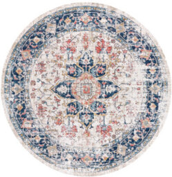 Livabliss Round Huntington Beach-Vintage Blue Beige Orange In- & Outdoor Rug 160 X 160 Cm Easy Care, Non Shedding