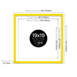 "19X19"" Yellow Picture Frame - 19X19"" Square Frame With 18X18"" Mount For 19X19""/18X18"" Pictures Classic Style Wall Art, 1 Pack" - thumbnail 2
