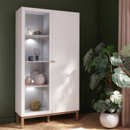 Furniture To Go Wensley Display Cabinet With 1 Door And  1 Glass Door In Light Grey And Oak Inc Led Lighting - thumbnail 7