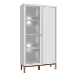 Furniture To Go Wensley Display Cabinet With 1 Door And  1 Glass Door In Light Grey And Oak Inc Led Lighting