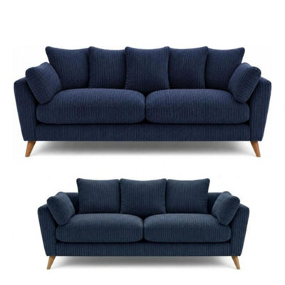 BlissFurniture Ltd Bliss Furniture Harlow Jumbo Cord 3+2 Seater Sofa Set, Modern Tailored Design Bring Comfort In Blue - image 1