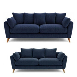 BlissFurniture Ltd Bliss Furniture Harlow Jumbo Cord 3+2 Seater Sofa Set, Modern Tailored Design Bring Comfort In Blue