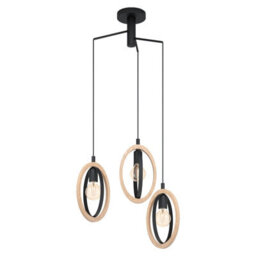 Stylish Hanging Ceiling Pendant Light With Black And Wood Hoop Shade For Modern Interiors
