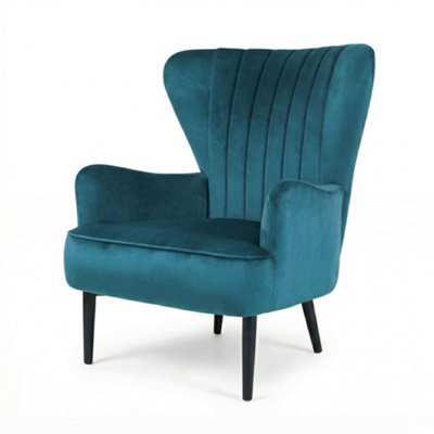 Evre Velvet Armchair, Large High Back Accent Reading Chairs For Living Room, Bedroom Or Office, Teal - image 1
