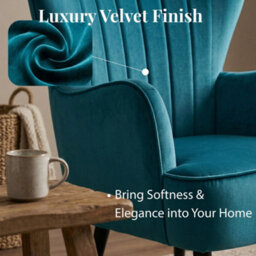 Evre Velvet Armchair, Large High Back Accent Reading Chairs For Living Room, Bedroom Or Office, Teal - thumbnail 4
