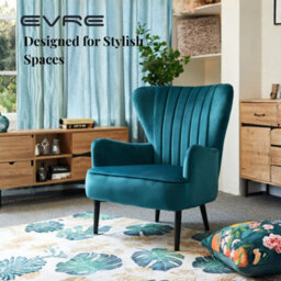 Evre Velvet Armchair, Large High Back Accent Reading Chairs For Living Room, Bedroom Or Office, Teal - thumbnail 7