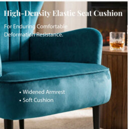 Evre Velvet Armchair, Large High Back Accent Reading Chairs For Living Room, Bedroom Or Office, Teal - thumbnail 5