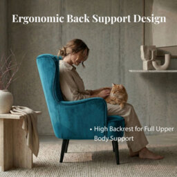 Evre Velvet Armchair, Large High Back Accent Reading Chairs For Living Room, Bedroom Or Office, Teal - thumbnail 6