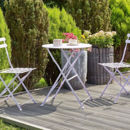 Beliani Purple Metal Folding Slatted Seat Back Outdoor Bistro Set - Compact 2-Seater, Ready-Assembled - thumbnail 2