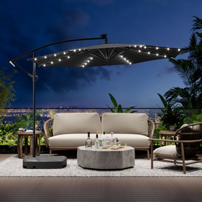 Breeins 3M Dark Grey Crank Tilt With Led Light Outdoor  Garden Patio Swing Umbrella Parasol With 60L Fillable Base - image 1