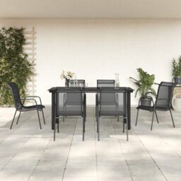Berkfield 7 Piece Garden Dining Set Black Steel And Textilene - thumbnail 1