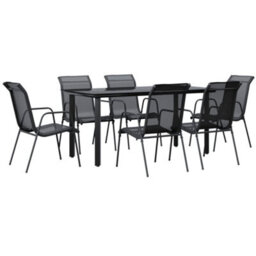 Berkfield 7 Piece Garden Dining Set Black Steel And Textilene - thumbnail 2