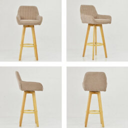 Lakeland Furniture Karlstad Fawn Brown Fabric Wooden Leg Base Bar Stool - thumbnail 2