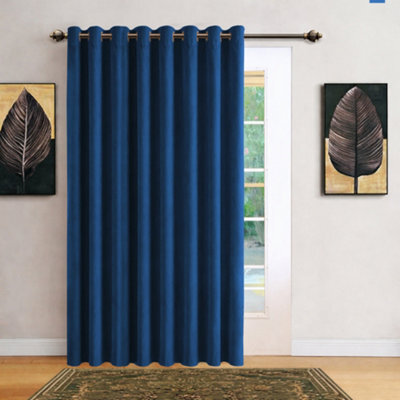 Bedlooms Navy Velvet Curtain Blackout Thermal Insulated Eyelet Door Curtain Single Panel 66 X 84 Inches With Tie Back - image 1