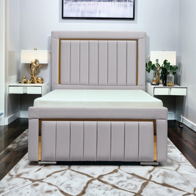 UKBEDFURNITURE Princess Silver Plush Valvet Upholstered Bed Frame Only - Slatted Base - 48 Inch Headboard - image 1