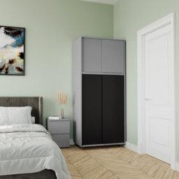 Urbn-Living Urbnliving 180Cm Height Grey Carcass With 4 Sliding Black Doors Wardrobe Bedroom Storage Closet Hanging Rail Cupboard Unit - thumbnail 5
