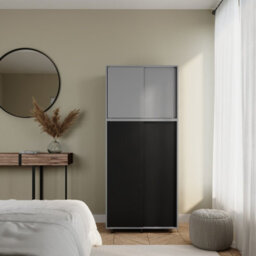 Urbn-Living Urbnliving 180Cm Height Grey Carcass With 4 Sliding Black Doors Wardrobe Bedroom Storage Closet Hanging Rail Cupboard Unit - thumbnail 6