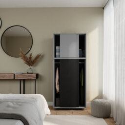 Urbn-Living Urbnliving 180Cm Height Grey Carcass With 4 Sliding Black Doors Wardrobe Bedroom Storage Closet Hanging Rail Cupboard Unit - thumbnail 4