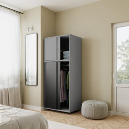 Urbn-Living Urbnliving 180Cm Height Grey Carcass With 4 Sliding Black Doors Wardrobe Bedroom Storage Closet Hanging Rail Cupboard Unit - thumbnail 2