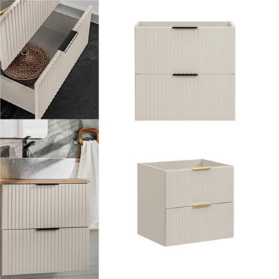 Impact Furniture Bathroom Vanity Unit 600mm Sink Cabinet Beige Cashmere Modern Wall Floating Fluted Ribbed Drawers Storage Adel - image 1