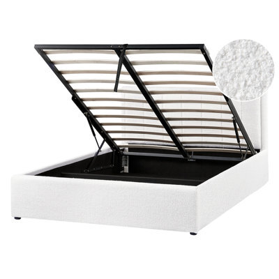 Beliani Ottoman Bed Boucle Montlaur 140 X 200 Cm (Eu Double) White - image 1