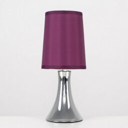 Valuelights Pair Of Modern Chrome Trumpet Touch Table Lamps Bedside Lights With Purple Fabric Shades - thumbnail 3
