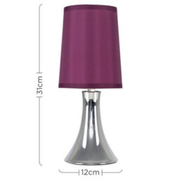 Valuelights Pair Of Modern Chrome Trumpet Touch Table Lamps Bedside Lights With Purple Fabric Shades - thumbnail 7