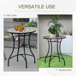 Outsunny 60Cm Mosaic Round Bistro Table Outdoor Garden Side Table, Grey - thumbnail 5