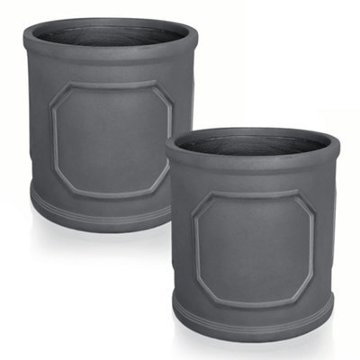 Set Of 2 Idealist™ (Dia)26Cm Plant Pot, Charcoal Grey Reinforced Stone Chelsea Cylinder Planter, Outdoor Plant Pot D30 H30 Cm, 21L - image 1