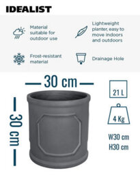 Set Of 2 Idealist™ (Dia)26Cm Plant Pot, Charcoal Grey Reinforced Stone Chelsea Cylinder Planter, Outdoor Plant Pot D30 H30 Cm, 21L - thumbnail 3