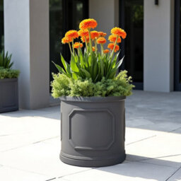 Set Of 2 Idealist™ (Dia)26Cm Plant Pot, Charcoal Grey Reinforced Stone Chelsea Cylinder Planter, Outdoor Plant Pot D30 H30 Cm, 21L - thumbnail 6