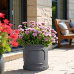 Set Of 2 Idealist™ (Dia)26Cm Plant Pot, Charcoal Grey Reinforced Stone Chelsea Cylinder Planter, Outdoor Plant Pot D30 H30 Cm, 21L - thumbnail 5