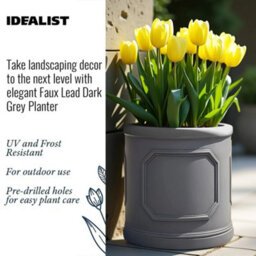 Set Of 2 Idealist™ (Dia)26Cm Plant Pot, Charcoal Grey Reinforced Stone Chelsea Cylinder Planter, Outdoor Plant Pot D30 H30 Cm, 21L - thumbnail 8