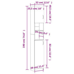 Vidaxl Bathroom Cabinet White 32X25.5X190 Cm Engineered Wood Bathroom Cabinets - thumbnail 3