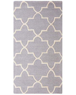 Beliani Grey Wool Rug 80 X 150 Cm Hand-Tufted Trellis Pattern - Low Pile, Wool-Cotton Blend - image 1
