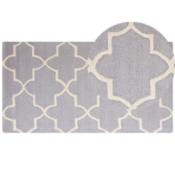 Beliani Grey Wool Rug 80 X 150 Cm Hand-Tufted Trellis Pattern - Low Pile, Wool-Cotton Blend - thumbnail 3
