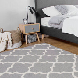 Beliani Grey Wool Rug 80 X 150 Cm Hand-Tufted Trellis Pattern - Low Pile, Wool-Cotton Blend - thumbnail 2