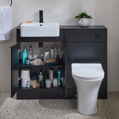 Homestylestore 1050mm Black Grey Bathroom Combination Vanity Wc Unit With Toilet Pan And Black Pull Handle - image 1